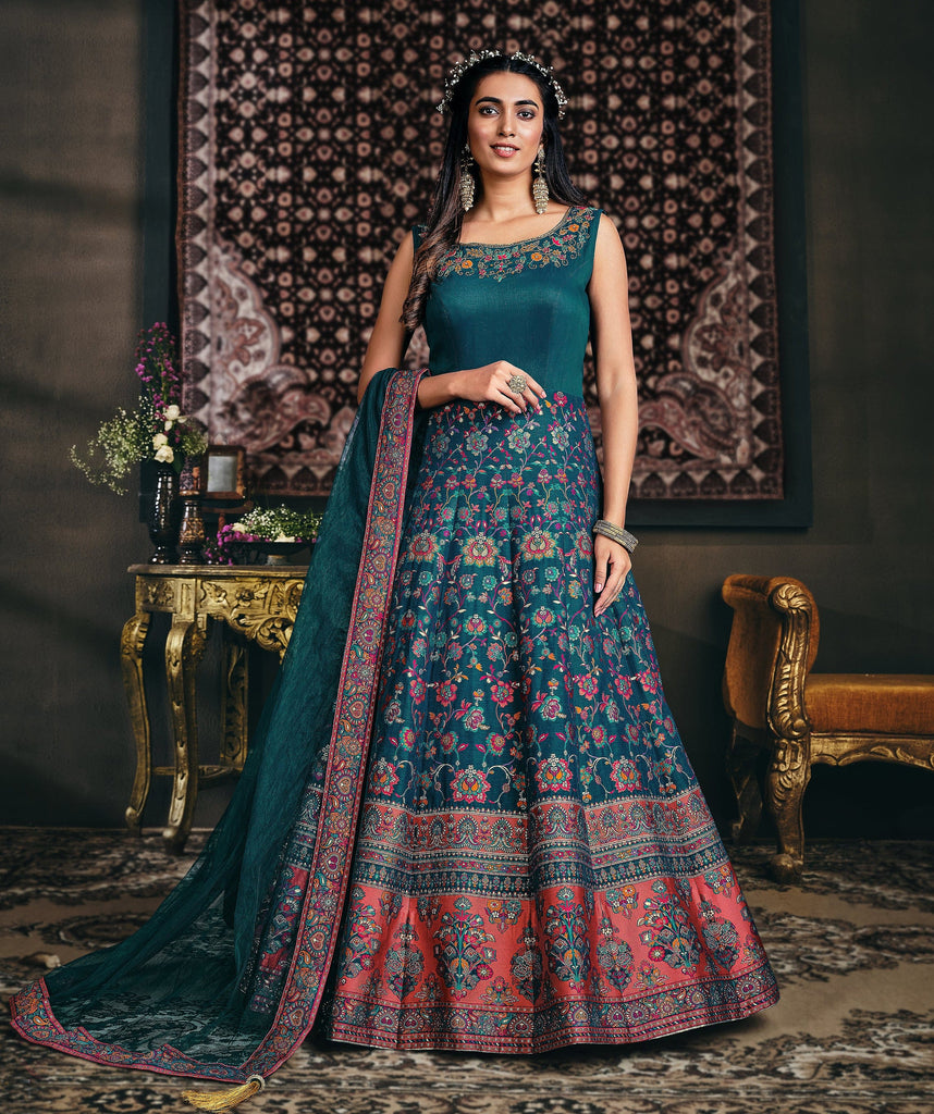 Light Blue Color Wedding Wear Net Semi Stitched Anarkali Suit – fashionnaari